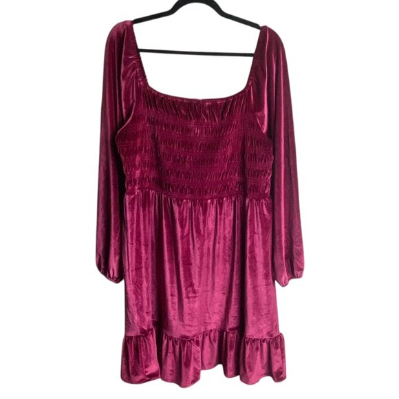 Lauren Conrad Size Xxl Smocked Velvet Mini Dress Square Neck Ruffle Hem Festive - Picture 3 of 8